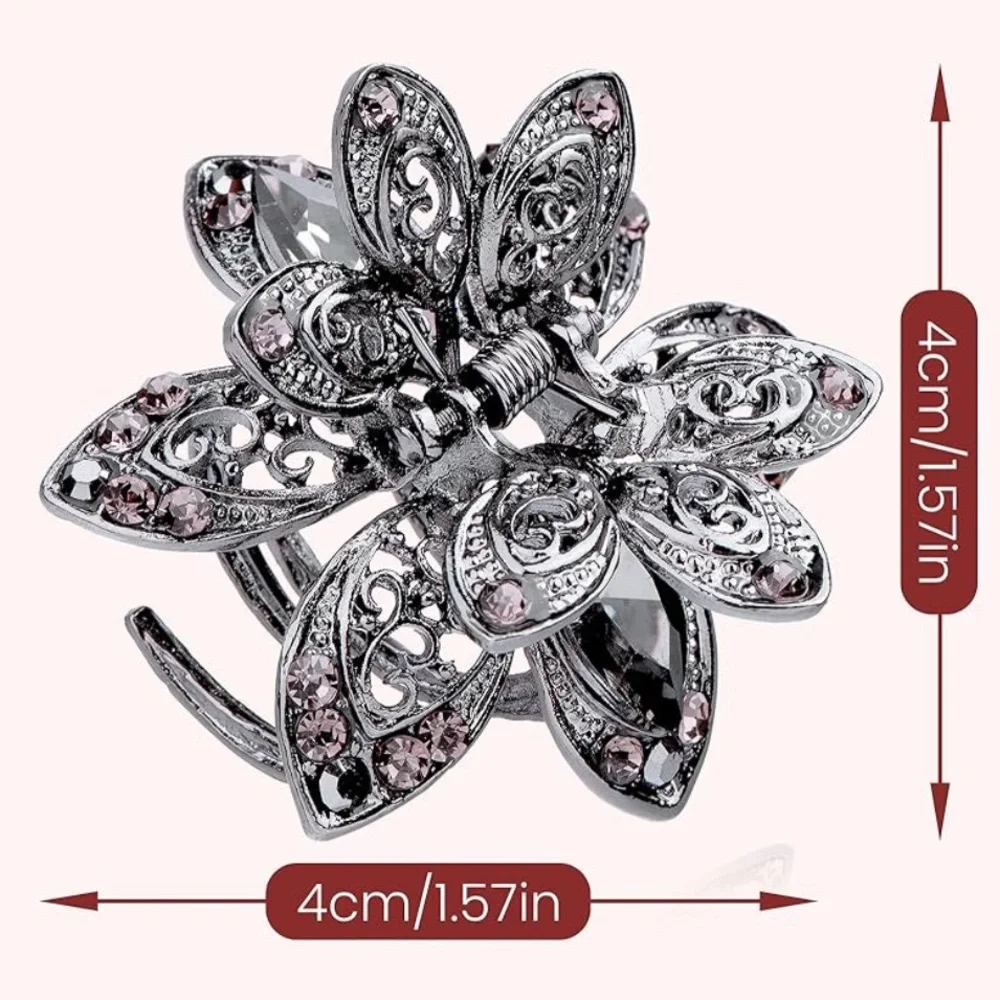 NEW! JAW CLAW HAIR CLIP RHINESTONES 1 1/2” STRONG ALLOY Gunmetal UPDO ACCESSORY